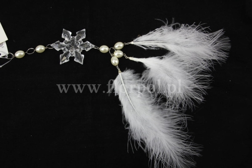 Zawieszka – gwiazdka i piórka 1szt biały/transparentny (GB0612)