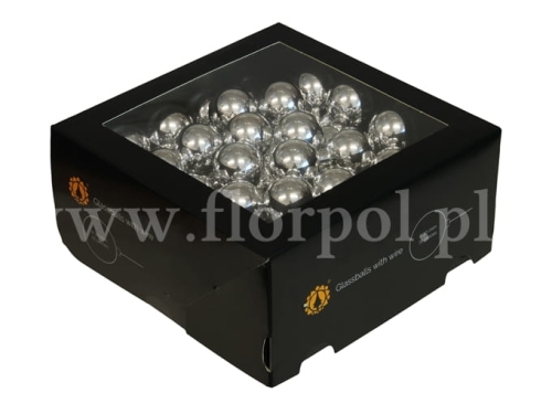 bombki choinkowe na druciku 30mm – 72szt silver shiny
