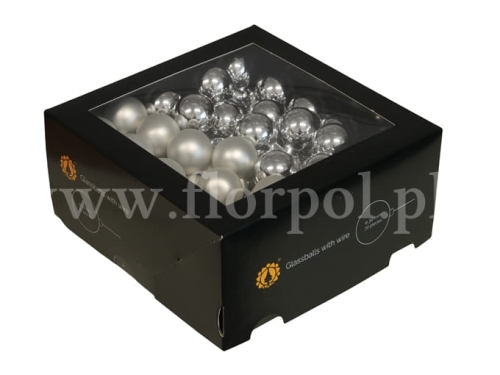 bombki choinkowe na druciku 30mm – 72szt silver combi