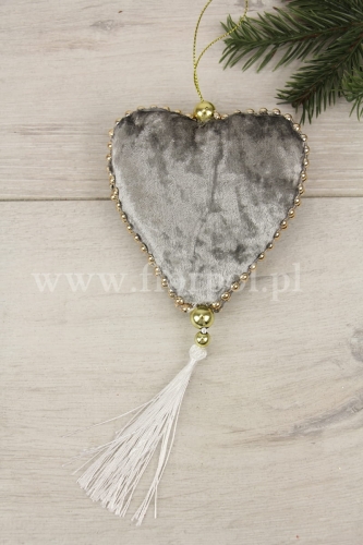 welurowe serce z chwostem – zawieszka 1szt szary (GB0397)
