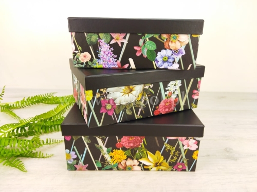 zestaw prostokątny box 3szt kwiaty mix czarny (21P187)