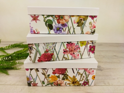 zestaw prostokątny box 3szt kwiaty mix biały (21P186)