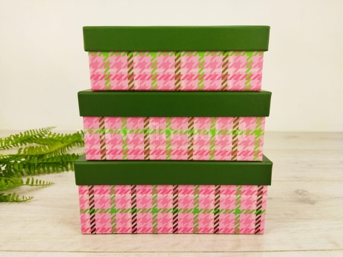 zestaw prostokątny box 3szt zieleń/róż (21P178)