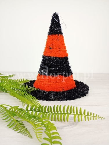Kapelusz wiedźmy 1szt czarny/pomarańcz (8000)