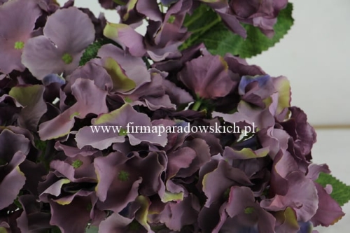 bukiet hortensji z kretonu 5K 1szt blada śliwka/oliwka (LYB047)